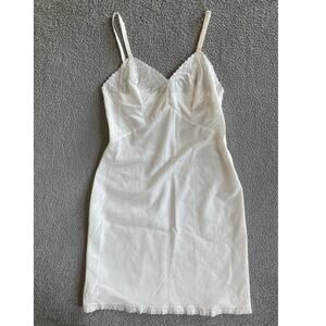 Vintage Slip Chemise Dress Medium 38 Sheer Embroidery White Lingerie Coquette